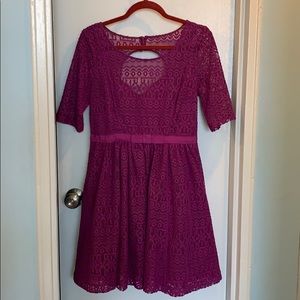 Purple Anthropologie lace A-line dress w/ sleeves